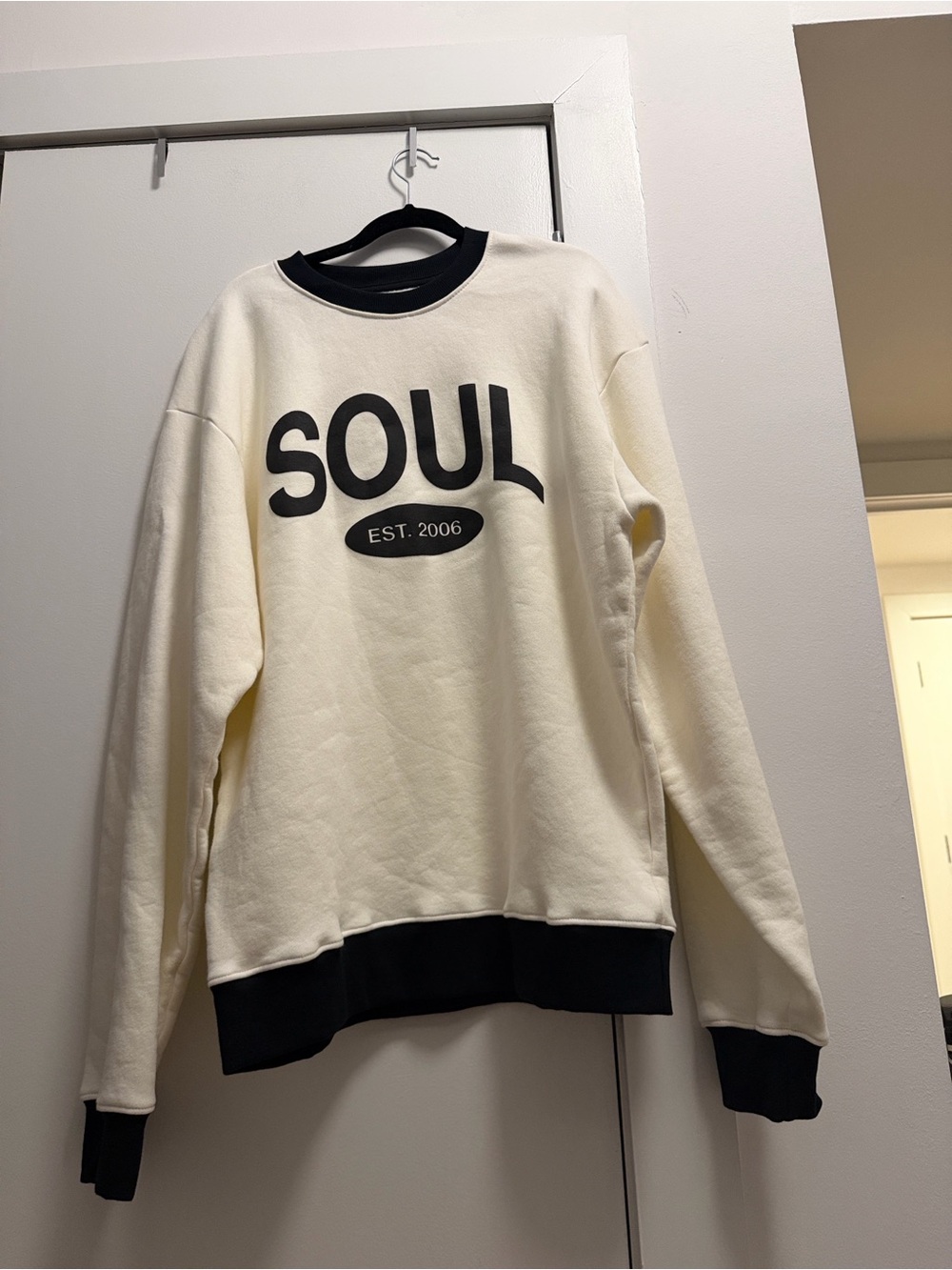 soulcycle Cream and Black SOUL Crew Sweatshirt
